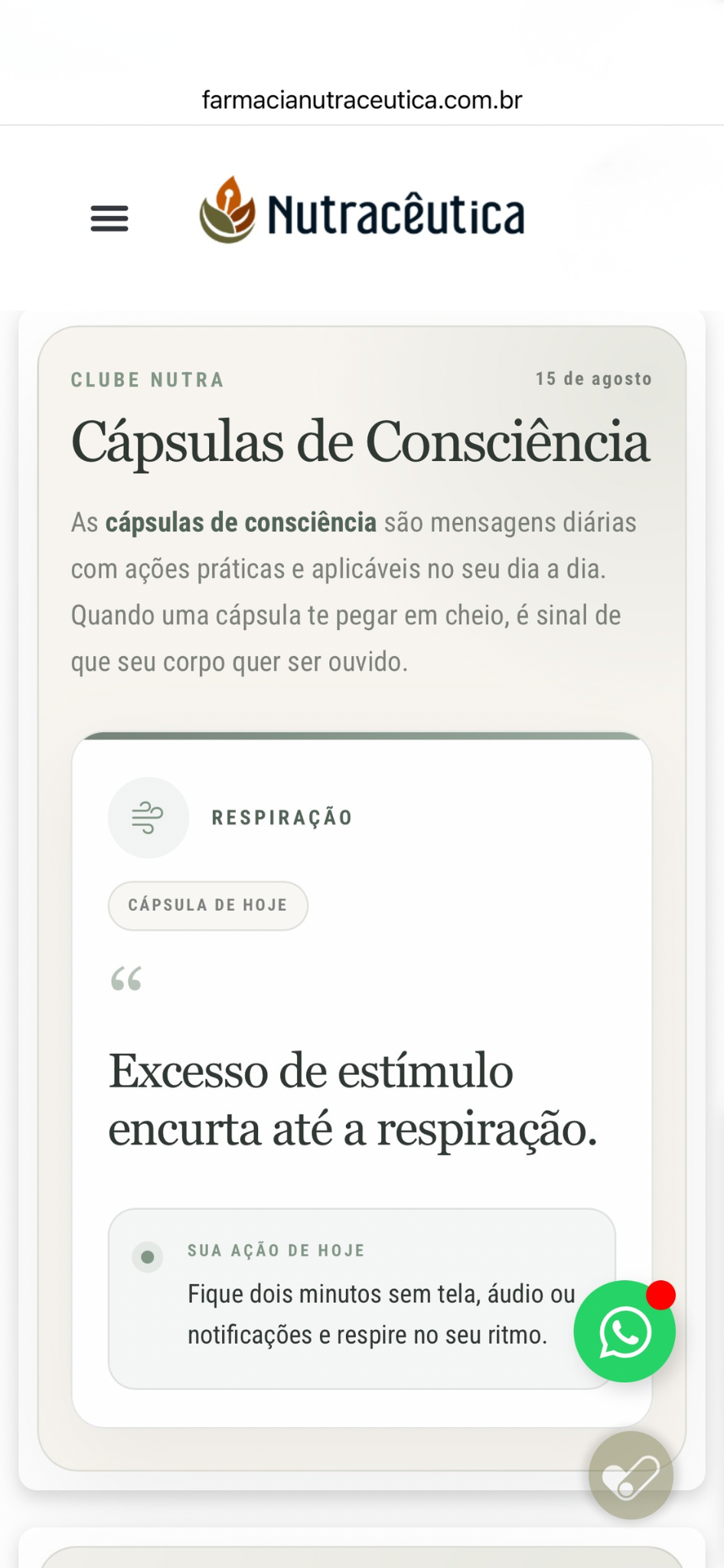 Tela da Cápsula da Consciência