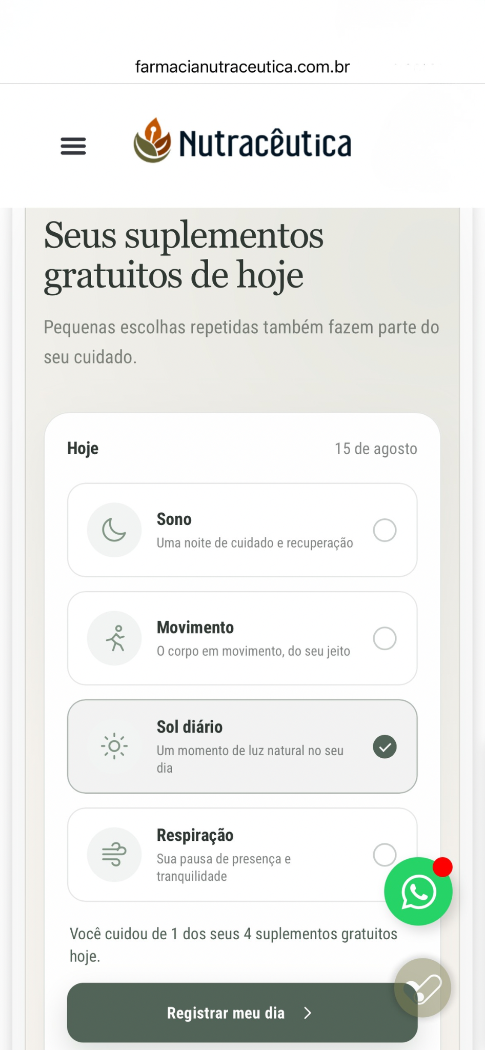 Tela do calendário dos 4 Suplementos Gratuitos